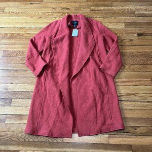 Tahari Wool Cardigan Coat Open Front Long Sweater Womens Small Orange/Red NWT*